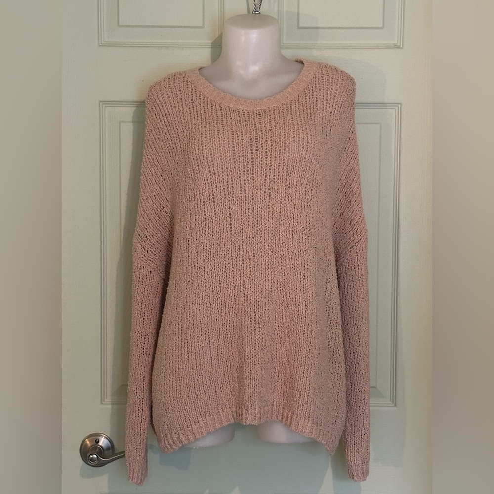AERIE Pink Blush Crew Neck Long Sleeve Chunky Knit Oversized Sweater - Size XL